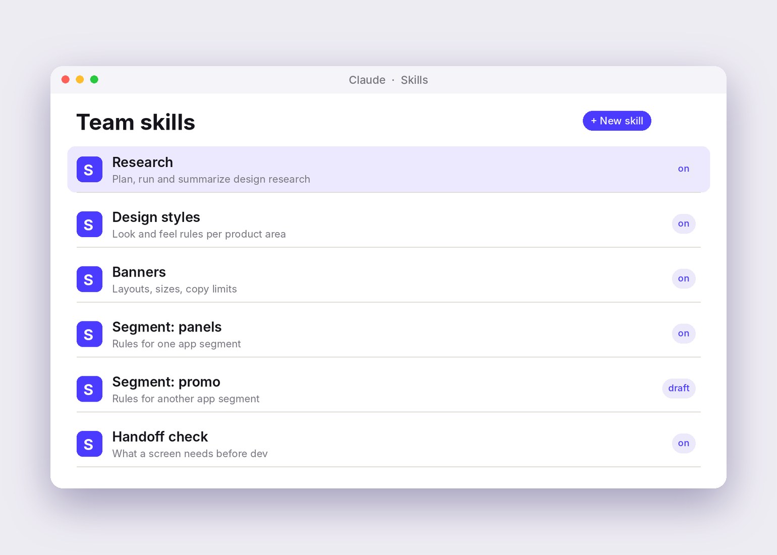 Schematic screen: Claude and Figma with team skills