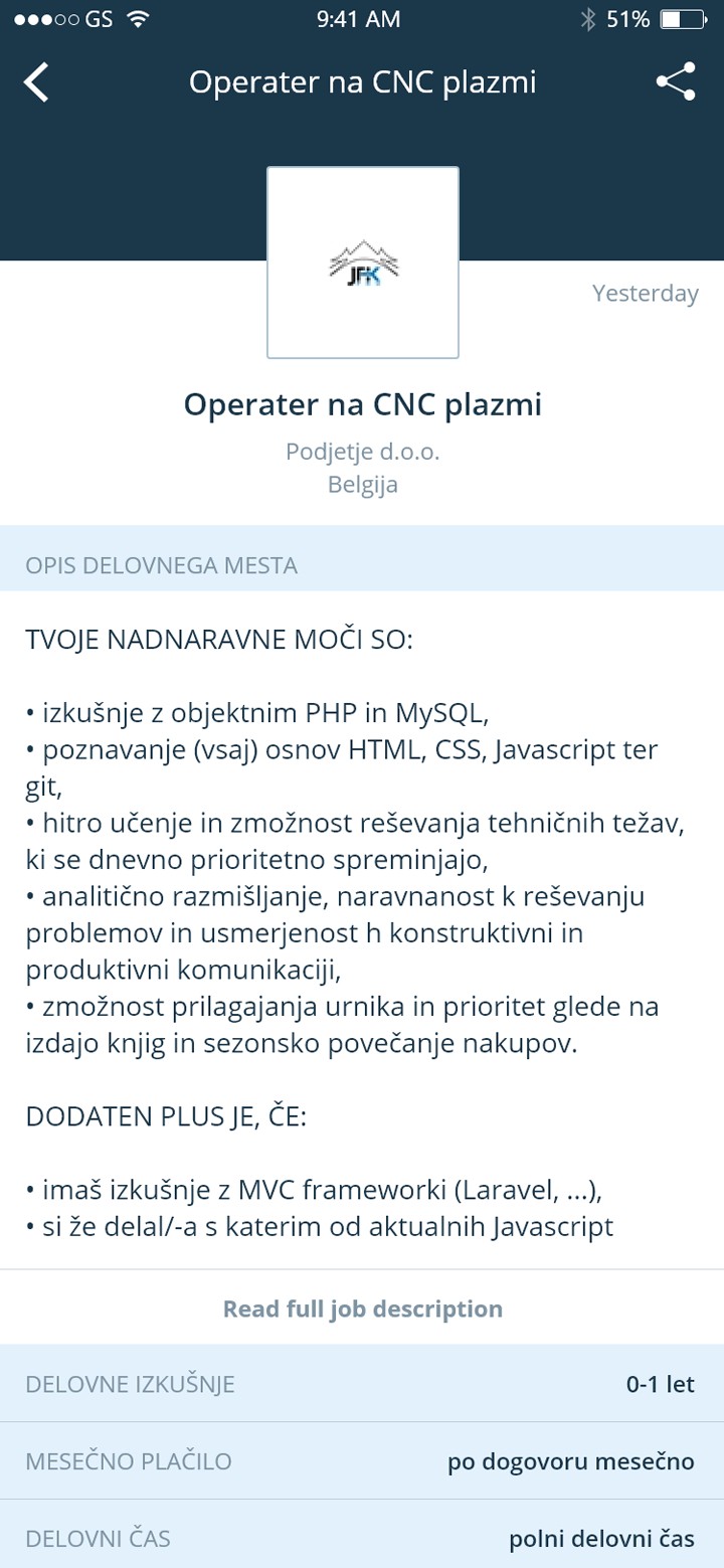 Moje delo job detail screen