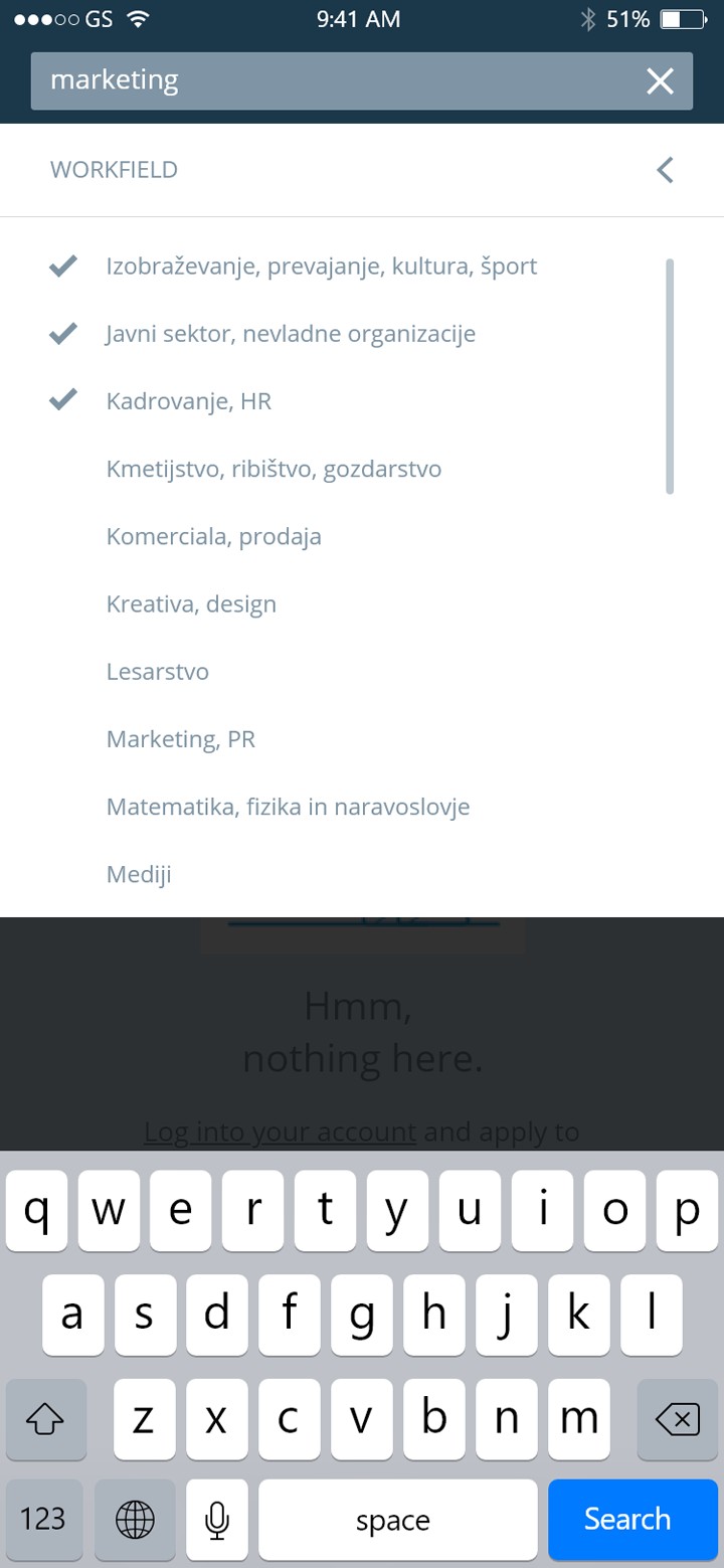 Moje delo work field picker with checkmarks