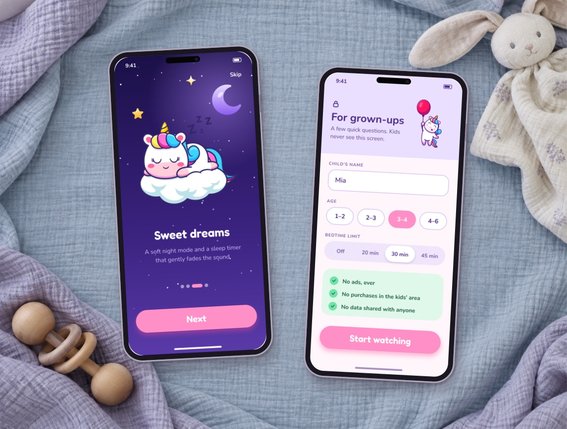 BabyCorn — 03 · Bedtime and grown-ups setup