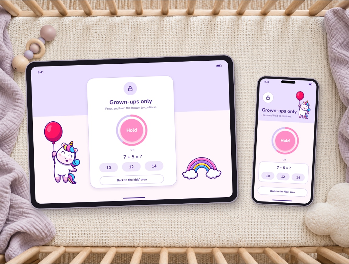 BabyCorn — 09 · Parent gate · mobile and tablet
