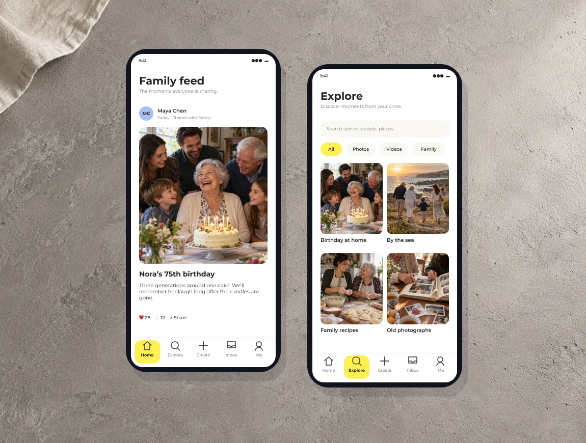 iStory — 03 · Family feed & explore