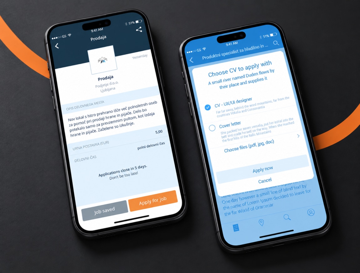 Moje delo interface 04: Job details & quick apply