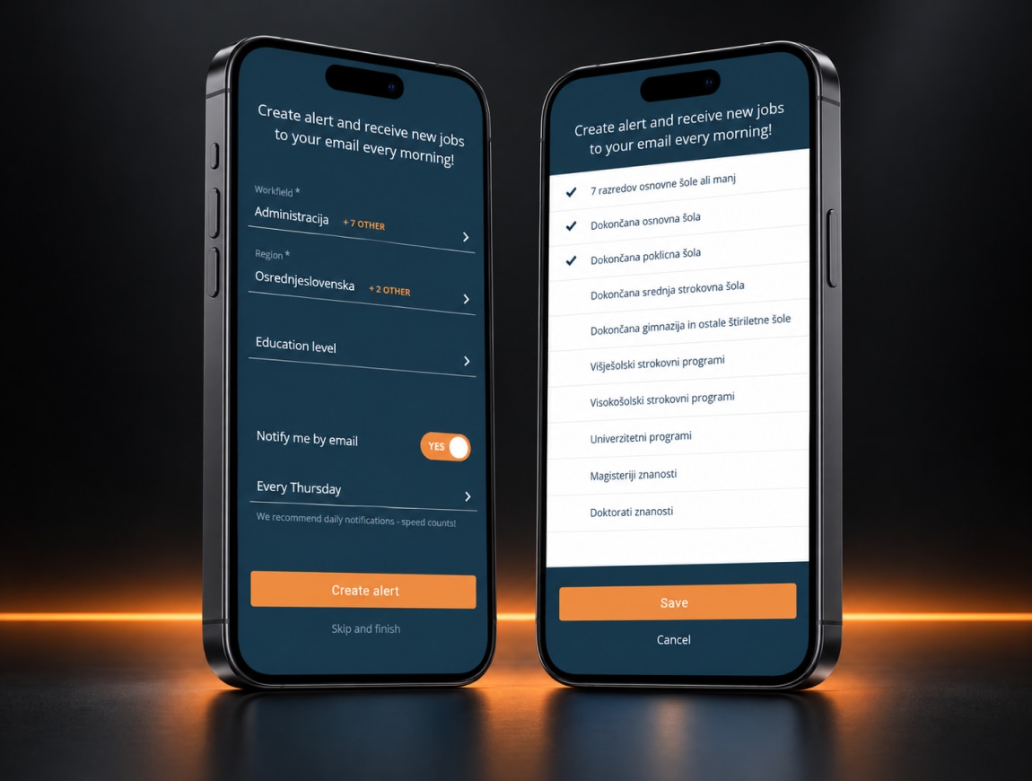 Moje delo interface 06: Job alert setup