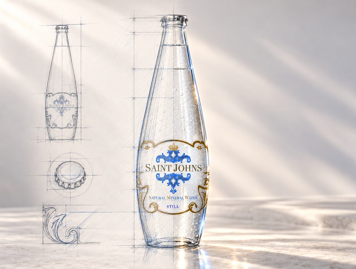 Saint John’s — 19 · Glass bottle — sketch to render