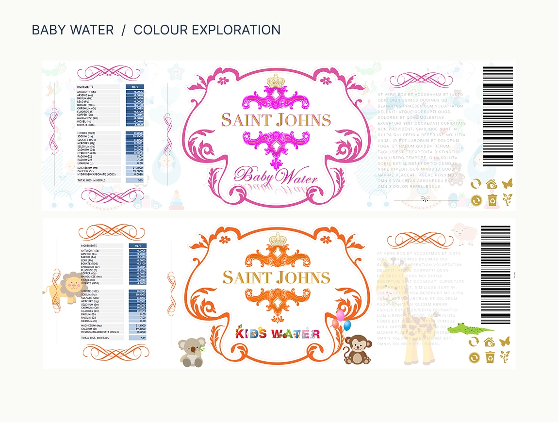 Saint John’s — 27 · Baby labels — color trials