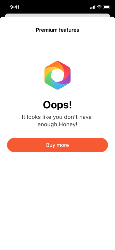 Premium features: Oops, not enough Honey (frame: Premium features - Oops)