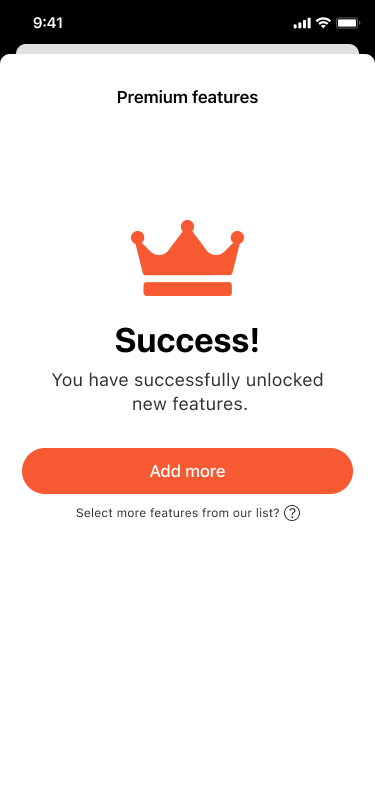 Premium features: Success (frame: Premium features - success)