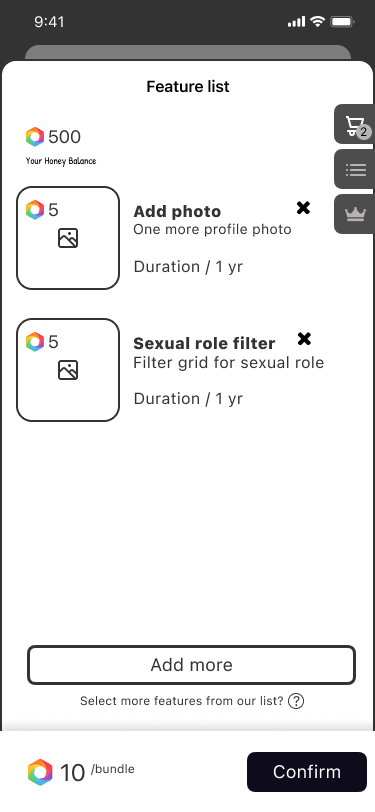 Wireframe: Flow 3 Feature list (frame: 512:4415)