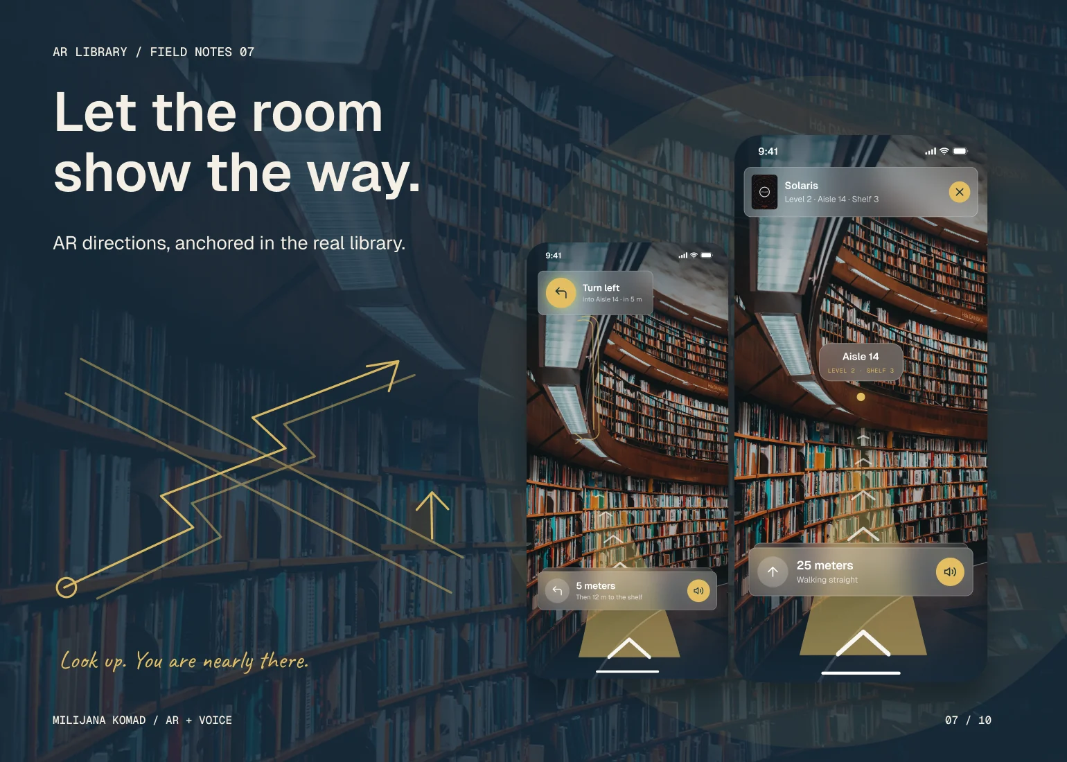 07 · Let the room show the way. — original app screens with hand-drawn illustrations