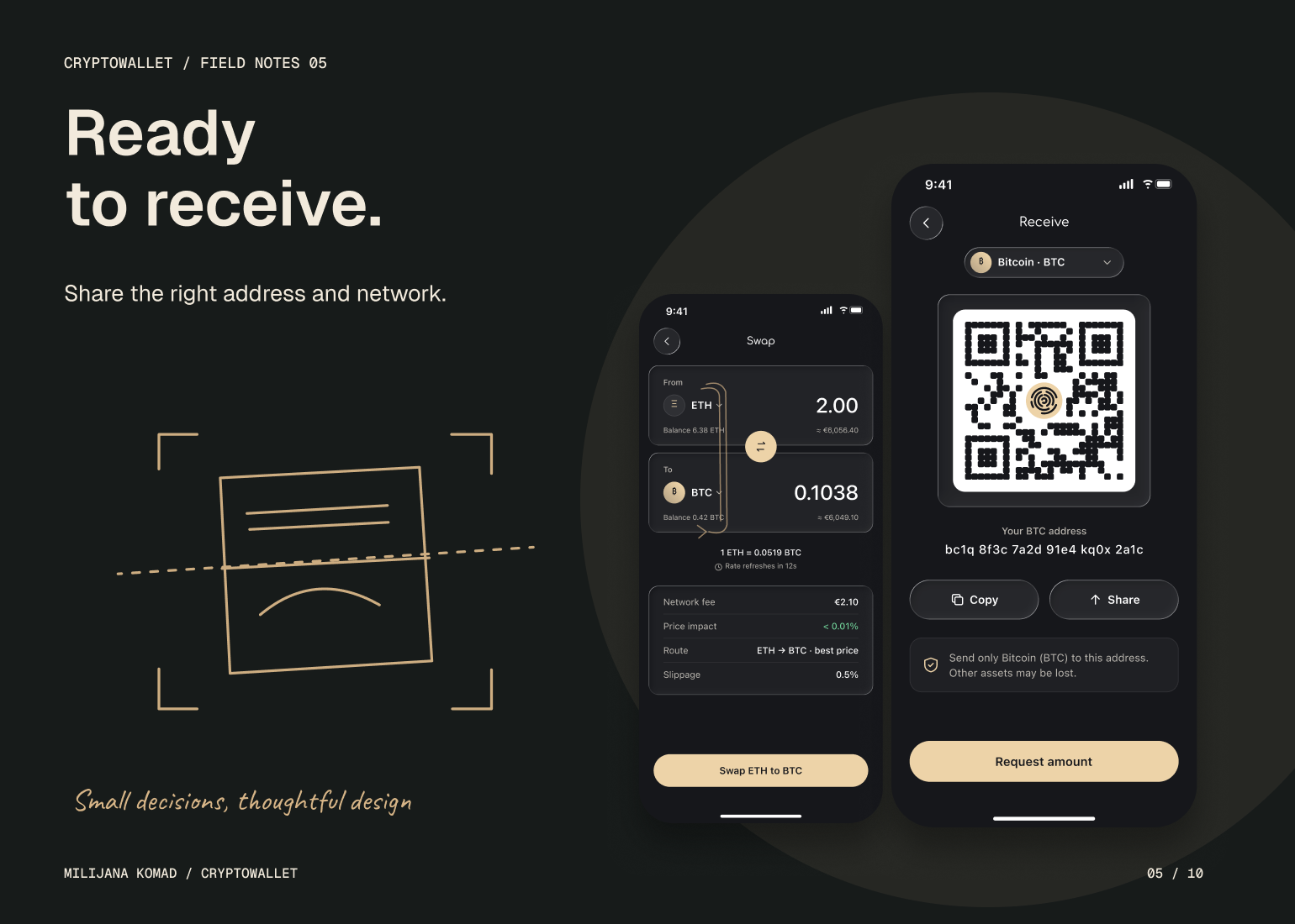 05 · Ready to receive. — original app screen and hand-drawn story