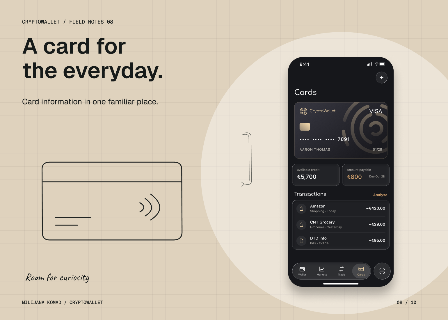 08 · A card for the everyday. — original app screen and hand-drawn story