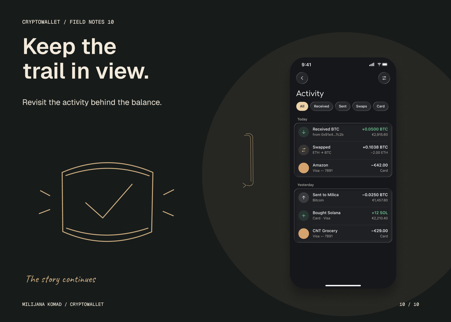 10 · Keep the trail in view. — original app screen and hand-drawn story