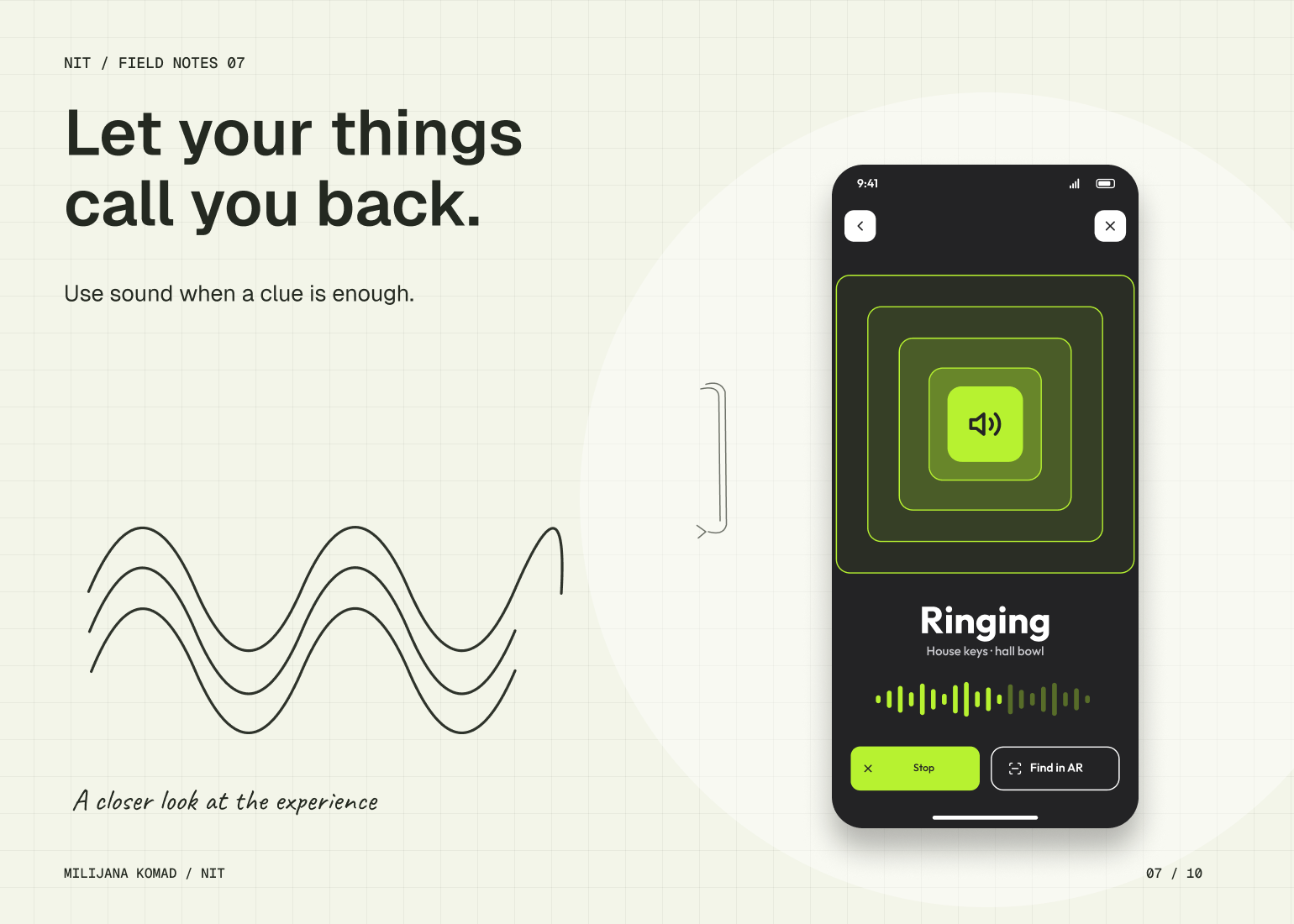 07 · Let your things call you back. — original app screen and hand-drawn story