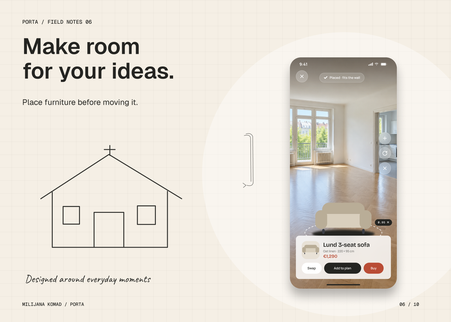 06 · Make room for your ideas. — original app screen and hand-drawn story