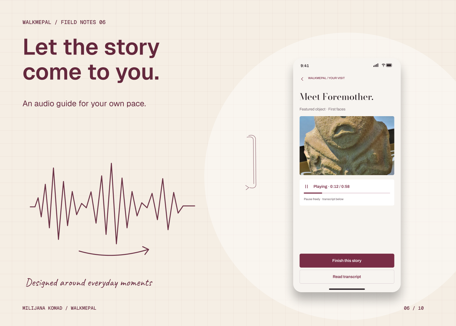06 · Let the story come to you. — original app screen and hand-drawn story