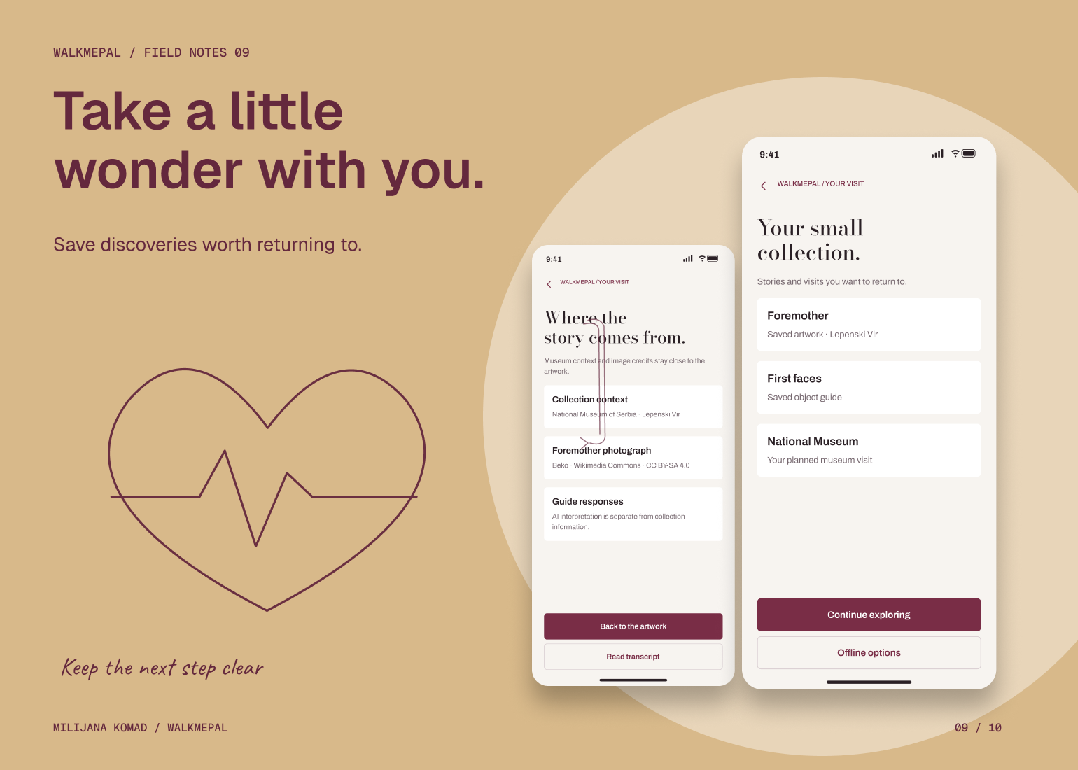 09 · Take a little wonder with you. — original app screen and hand-drawn story
